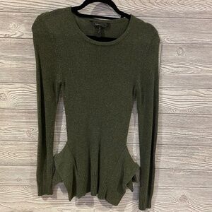 BCBG MAX AZRIA Loretta Peplum Long Sleeve Sweater Green Size Medium